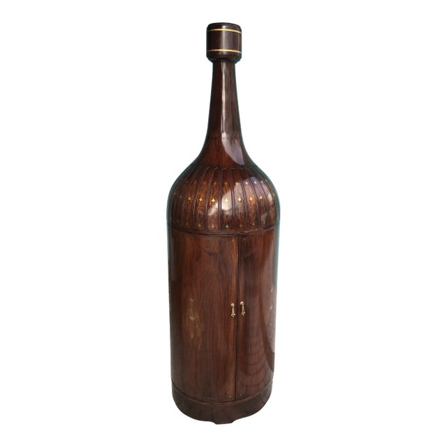 1960s Bar Aldo Tura-Style Inlaid Wood Bottle Shaped French Mahogany For Sale