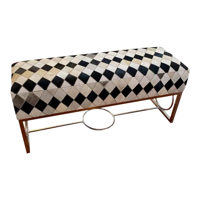 Modern Chrome and Cowhide Bench For Sale
