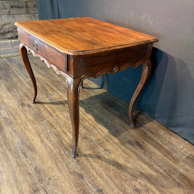 19th Century French Louis XV Walnut Side Table or Writing Desk With Large Drawer For Sale In Portland, ME - Image 6 of 9