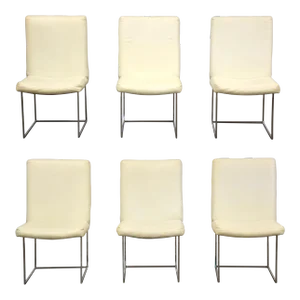 1970s Milo Baughman White and Chrome Dining Chairs - Set of 6