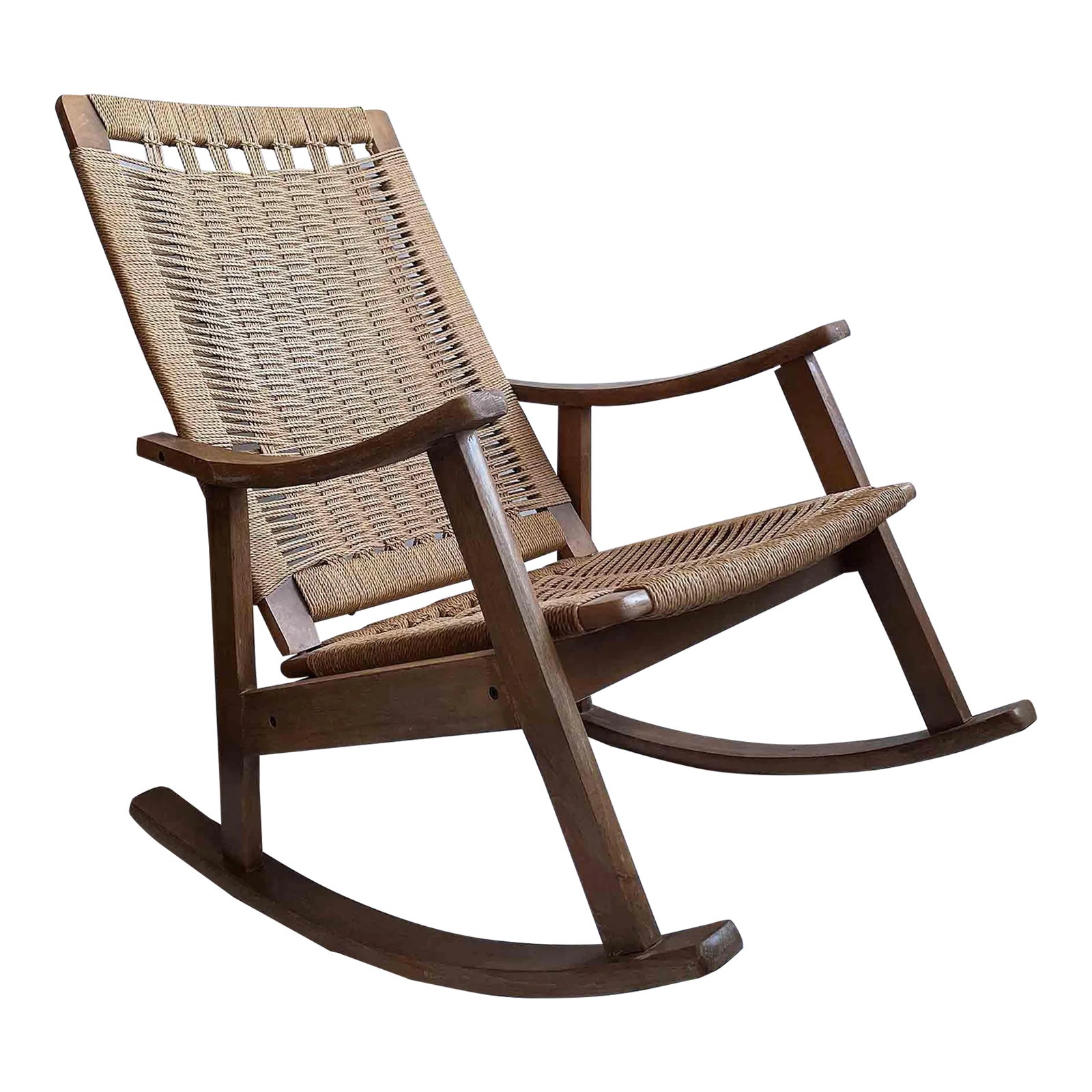 Mid 20th Century Mid Century Danish Modern Style Wood and Jute Rocking