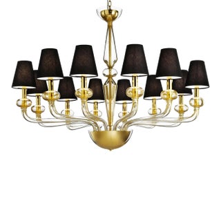 Minimalist Modern Linear Murano Glass Chandelier With Gold Leaf Accents For Sale