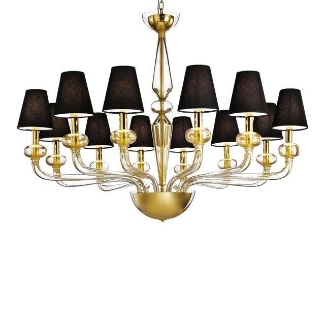 Minimalist Modern Linear Murano Glass Chandelier With Gold Leaf Accents For Sale