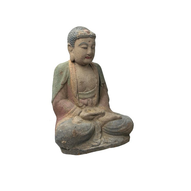 This is a handmade Chinese decorative wooden Gautama Amitabha Shakyamuni Bodhisattva Buddha statue. It is finished in a...