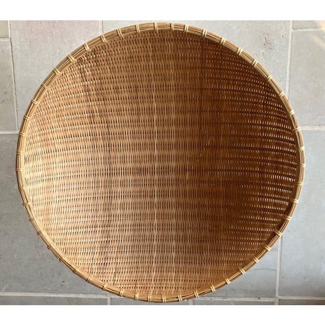 Wood Late 20th-Century Nicely-Sized Contemporary Winnowing-Style Handwoven Bamboo Basket For Sale - Image 7 of 17