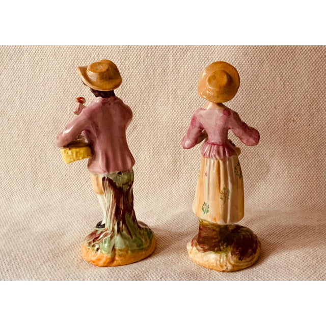 Sculpture Materials Enchanting Pair of C1900 Staffordshire Lovers - Hand-Painted Clay Figures For Sale - Image 7 of 12