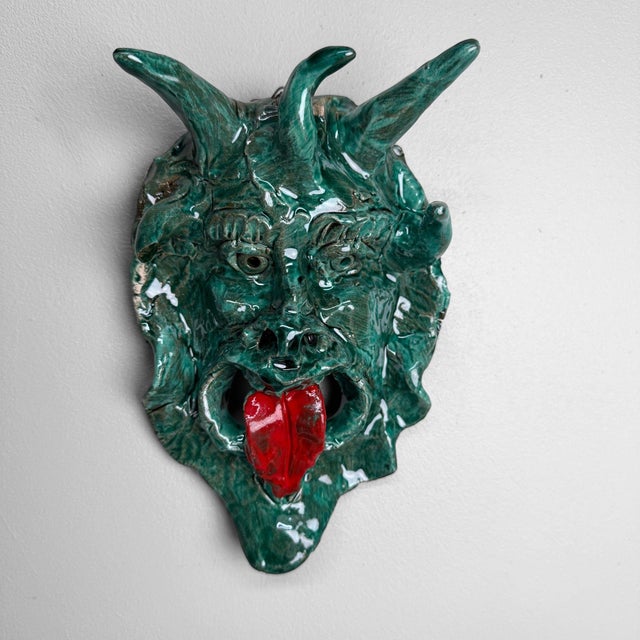 Green Green Ceramic Apotropaic Mask from Gennaro Condurso, Italy, 2010s For Sale - Image 8 of 8