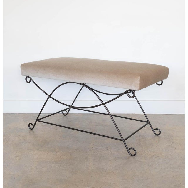 Iron Loop Bench, Brown Mohair For Sale In Los Angeles - Image 6 of 9