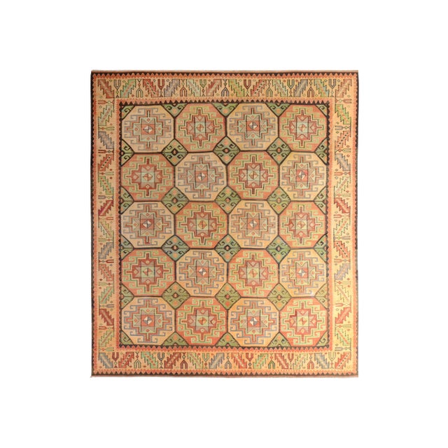 Handwoven Vintage Kilim Rug in Beige Green and Red All Over Geometric Pattern For Sale In New York - Image 6 of 6