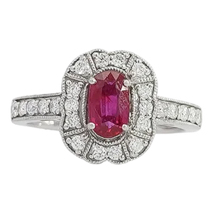 Vintage 1.53 Carat Ruby and Diamond Platinum Ring Size 7