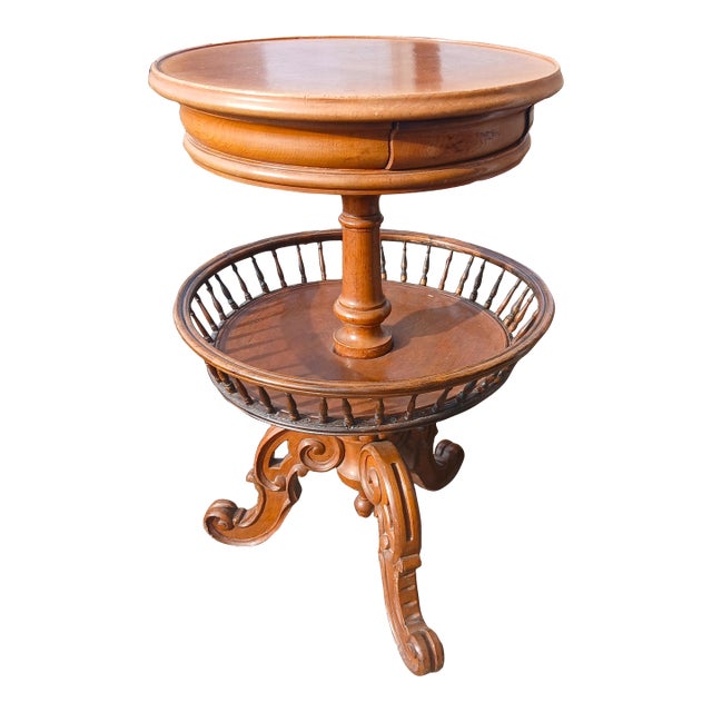 Antique Walnut Sewing Basket Table or Sewing Stand 1860s Rare For Sale