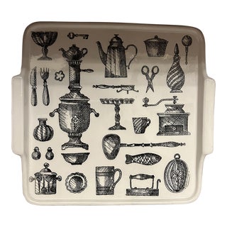 Vintage Arabia Finland Kitchen Kaj Franck White Ceramic Tray With Handles Esteri Tomula For Sale