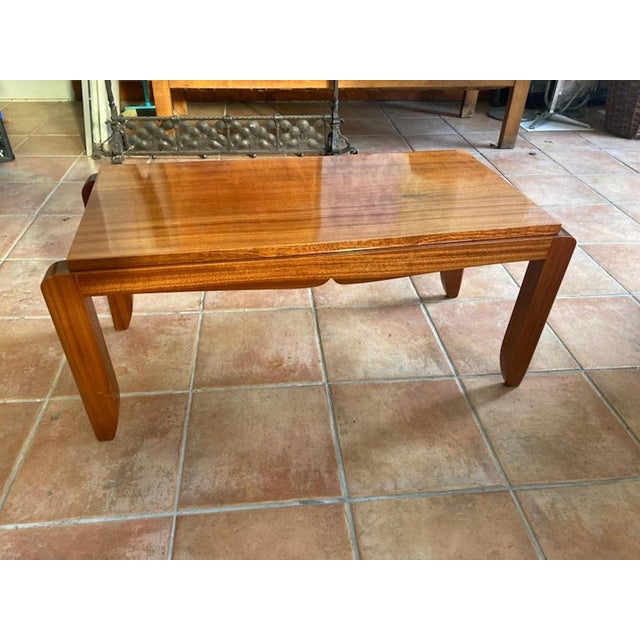 Classic elegant Art Deco side table. France, 1930s. In the style of André Arbus. Heavy, solid quality. Walnut wood....