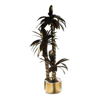 Brutalist Palm Tree Sculpture in Paul Evans Style Pot, Circa 1970 For Sale
