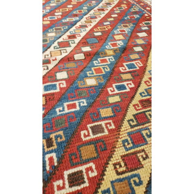 Antique Kazak Runner, Handmade Oriental Rug, Red, Blue, Yellow, Off-White, Green For Sale In New York - Image 6 of 11