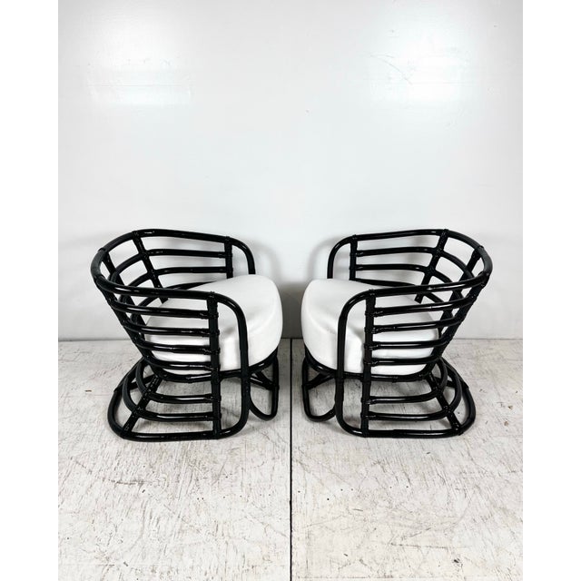 Wood Mid Century Calif-Asia Ribcage Rattan Lounge Chairs- A Pair For Sale - Image 7 of 12