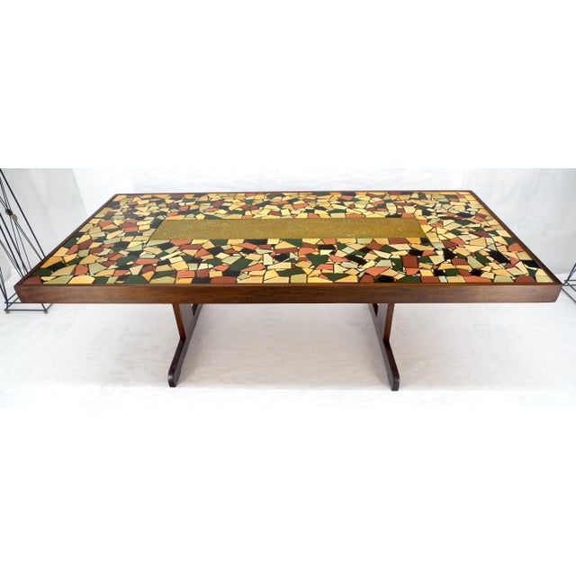 Large 46x92 Rectangle Tile Mosaic Top Funky Dining Table c1970s Artist Signed For Sale - Image 11 of 17