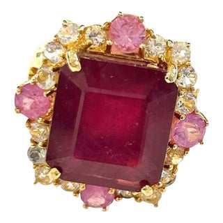 Bochic “Orient” Red Ruby & Multi Sapphire Cocktail Ring Set in 18k Gold & Silver Size 7.5 For Sale