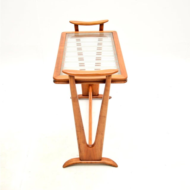 Vintage French Side Table in Cherry Wood with Glass Top, 1960s For Sale - Image 4 of 9