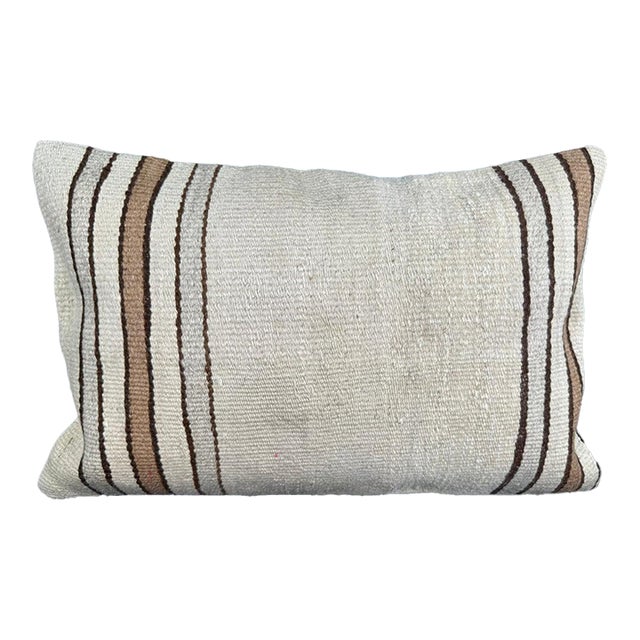 Turkish Hemp Pillow Cushion Natural Beige Brown Pillow Cushion Cover 16" x 24" For Sale
