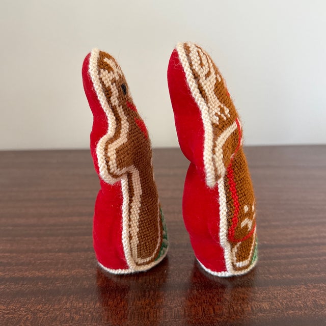 Late 20th Century Late 20th Century Christmas Needlepoint Gingerbread Figures - a Pair For Sale - Image 5 of 8