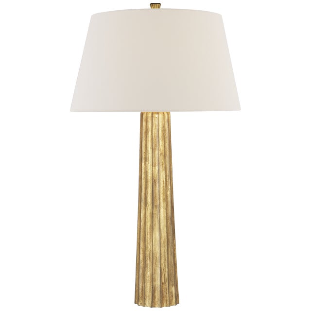 Traditional Chapman & Myers by Visual Comfort Signature Fluted Spire Large Table Lamp in Gilded Iron with Linen Shade For Sale - Image 3 of 3