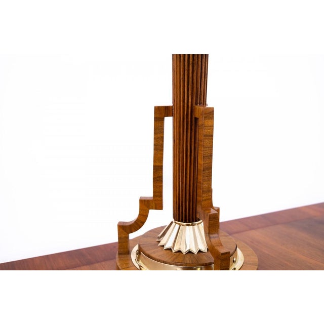 Mid-20th Century Art Deco Table Lamp in Glass and Walnut, Poland, 1950s For Sale - Image 3 of 6