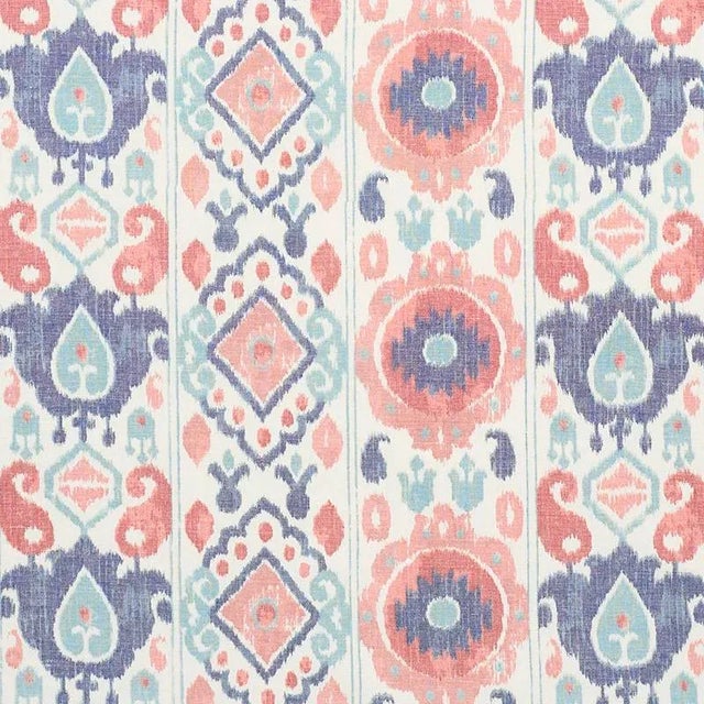 Sample- Schumacher Elizia Ikat Fabric in Rose & Indigo For Sale
