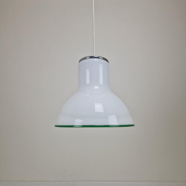 Mid-Century Modern Italian Murano Cased Glass Pendant Light with Green Trim, 1970s For Sale - Image 6 of 15