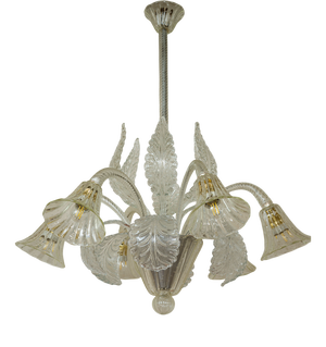 Vintage Six-Light Murano Blown Glass Chandelier from Barovier & Toso, 1930s