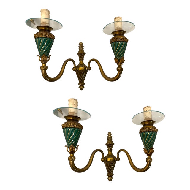 Bronze Ceramic Sconces, 1950s, Set of 2 For Sale