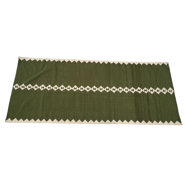 Not Yet Made - Made To Order Handmade New Zealand Wool Dhurrie Runner, Olive Green and Cream Diamond Runner Rug- 4'x10' For Sale - Image 5 of 13