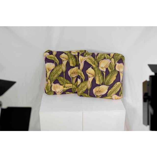 Mid-Century Modern Vintage Calla Lily Pillows in Purple, Green and Yellow - a Pair For Sale - Image 3 of 10