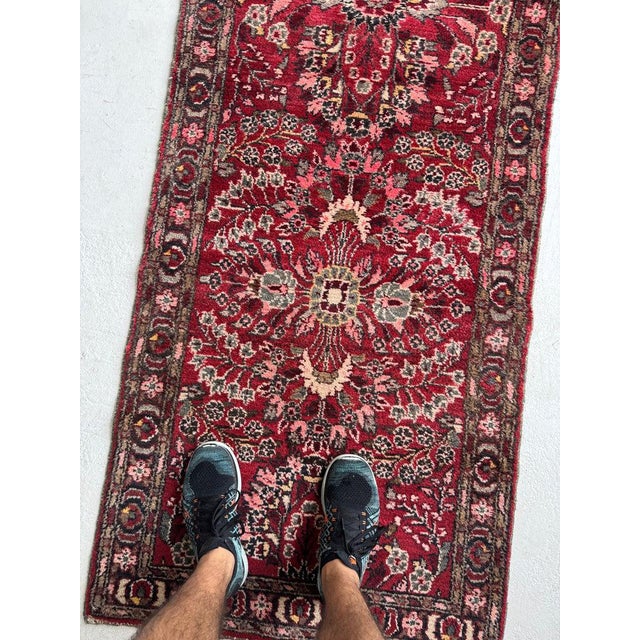 Persian Botanical Vintage Persian Sarouk Runner Scarlet, Grey Rug 2.10 x 9.10 For Sale - Image 3 of 9