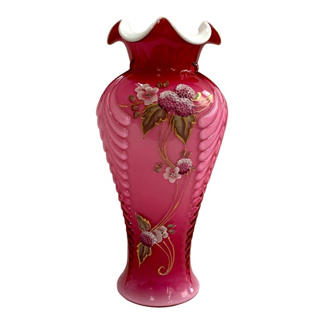 Fenton "Berries of Wild Rose" Art Glass Vase Limited Edition For Sale