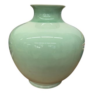 Round Light Mint Green Ceramic Vase For Sale