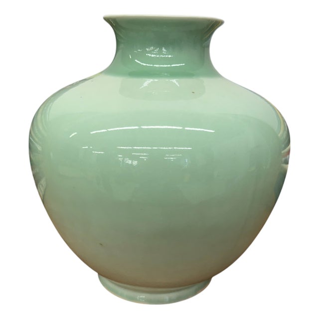 Round Light Mint Green Ceramic Vase For Sale