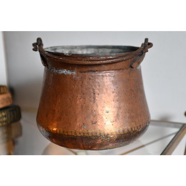 Metal Antique French Copper Hand Forged Cauldron Fireside Kettle Pail For Sale - Image 7 of 7