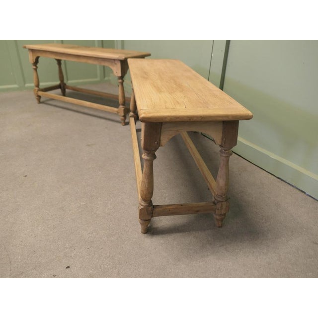 Antique Bleached Oak Benches, 1910, Set of 2 For Sale - Image 4 of 8