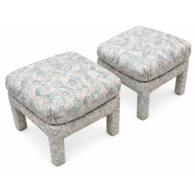 1980s Pair of Pillow Top Upholstered Parsons Ottomans in the Style of Milo Baughman For Sale - Image 5 of 5
