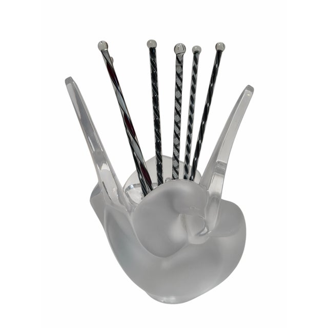 Glass Lalique Lovebird French Crystal Vase With Flower Frog For Sale - Image 7 of 7