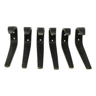 Large Brass Coat Hooks by Franz Hagenauer for Hagenauer Wien, 1950s, Set of 6 For Sale