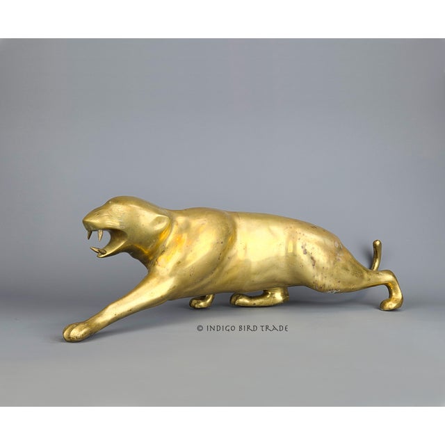 Large Art Deco Solid Brass Tiger Panther Sculpture This sculpture is made from solid brass with elegant Art Deco charm....