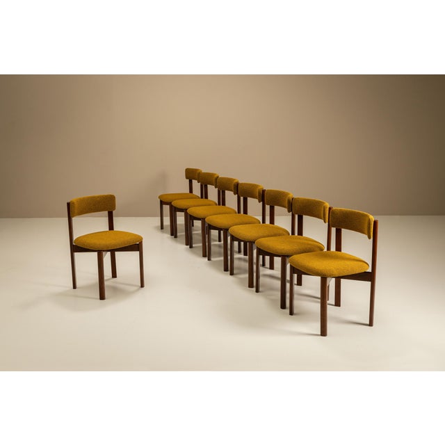 Wood Dining Room Chairs in Ocher Fabric, Italy, 1970s, Set of 8 For Sale - Image 7 of 7