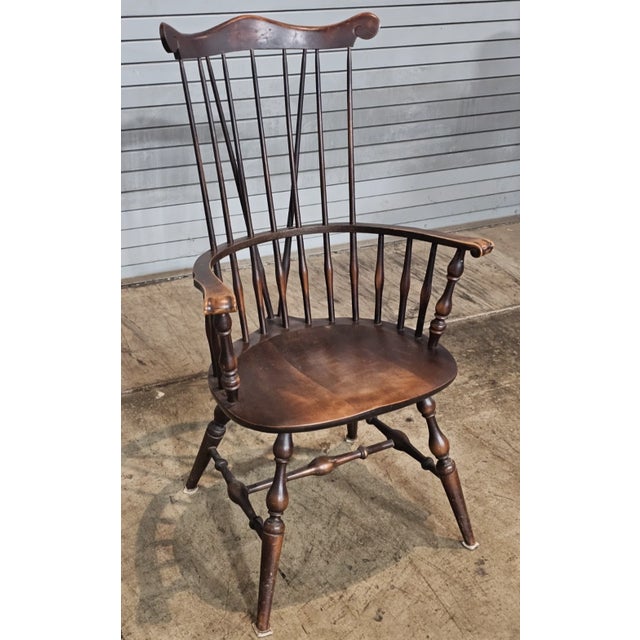 Early 20th Century Fan Back With Brace Back Windsor Arm Chair Benchmade For Sale - Image 4 of 8