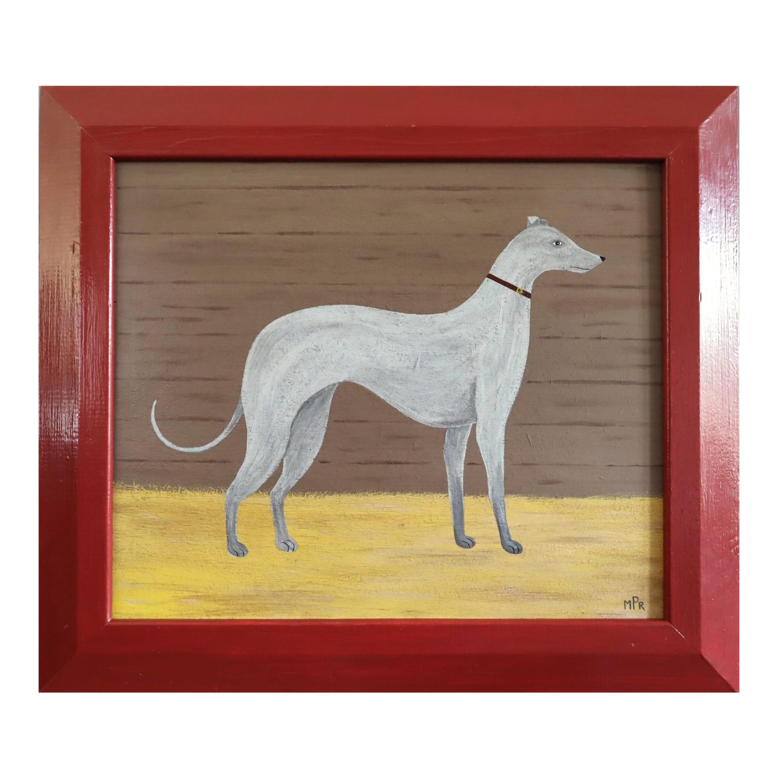 Picture of Contemporary 'Greyhound' Original Minimalist Naive Style Animal Oil ...