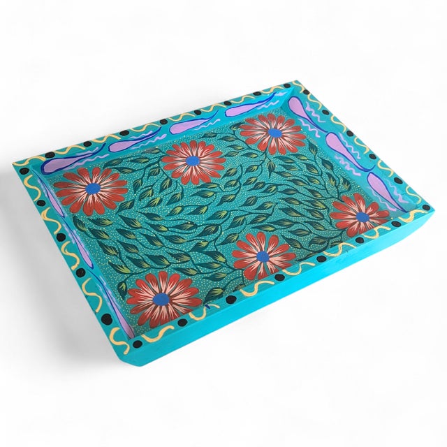 Original Hand Painted Folk Art Style Tray For Sale - Image 12 of 17