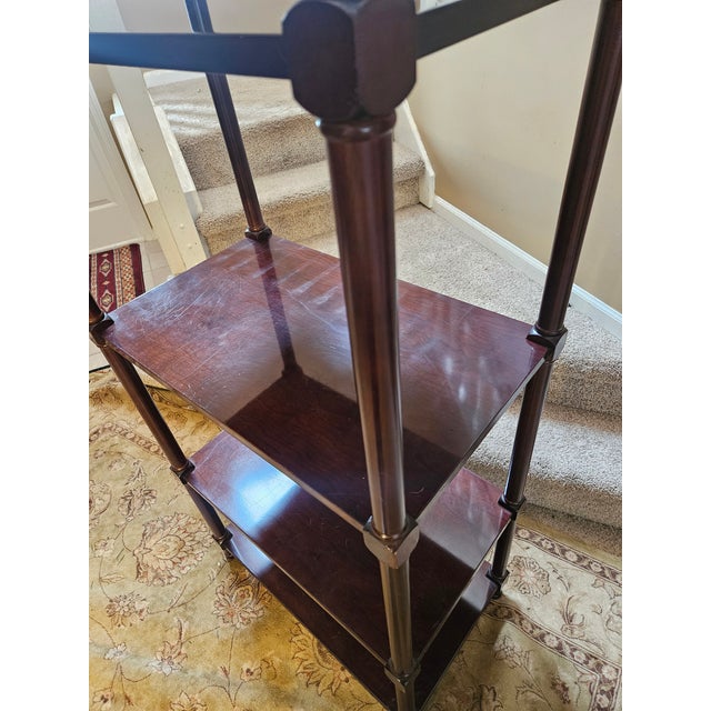 Vintage Walnut 5-Tier Etagere Bookcase With Brass Finials For Sale In Indianapolis - Image 6 of 11