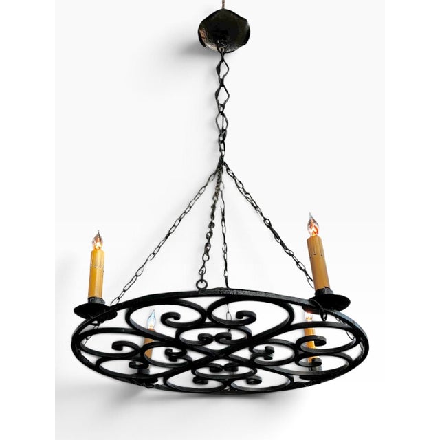 Gothic Antique Gothic Hand-Forged Wrought Iron Corona Four Light Chandelier For Sale - Image 3 of 12