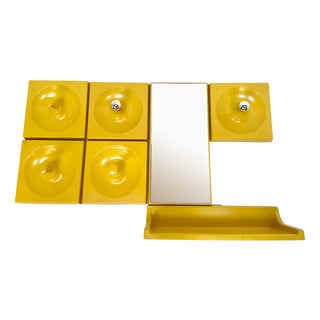 Space Age Illuminated Quadro Modular Wall Panel Coat Rack System with Mirror and Console by Jürgen Lange for Schönbuch, West Germany, 1960s, Set of 7 For Sale